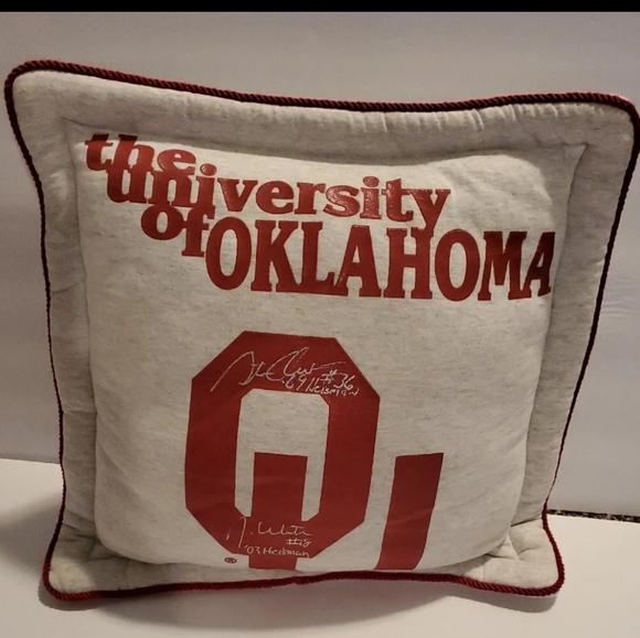 Signed OU Pillow by 3 Heisman Trophy Winners (White, Sims & Owens) - Picture 6 of 6